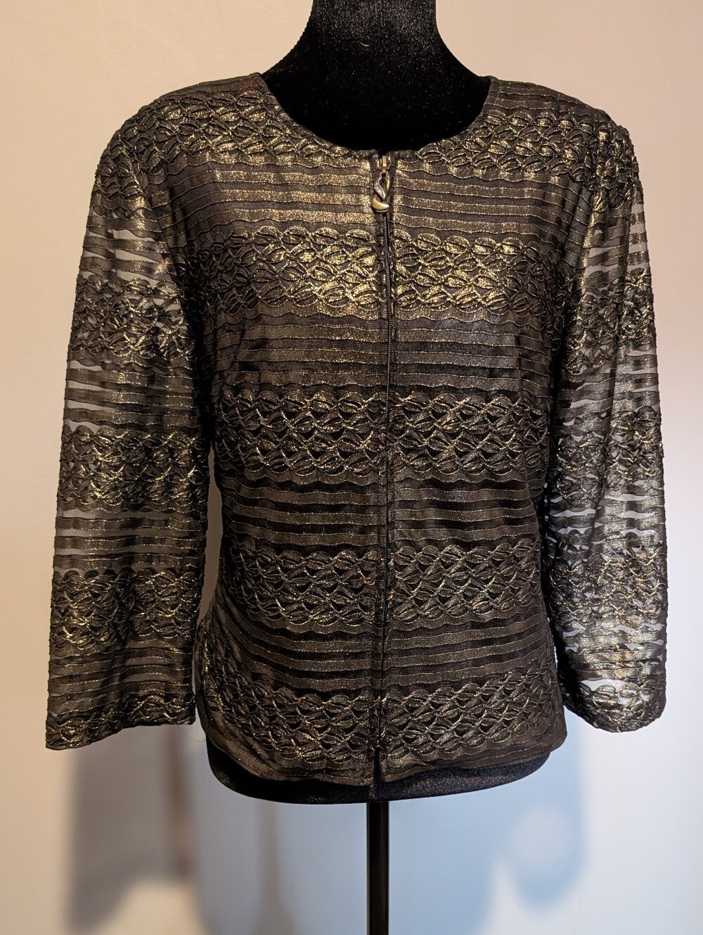 Joseph Ribkoff Black and Gold Lace Blazer